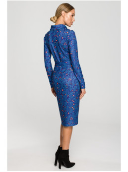 M706 Raštuotas figūrą išryškinantis suknelė-dėklas su apykakle - spalva