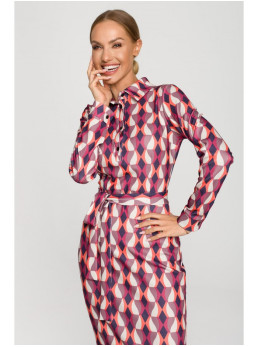 M706 Raštuotas figūrą pabrėžiantis suknelė su apykakle - modelis 2 - spalva