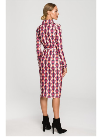 M706 Raštuotas figūrą pabrėžiantis suknelė su apykakle - modelis 2 - spalva