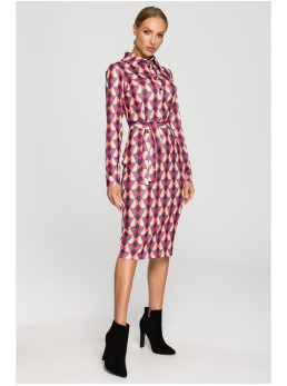 M706 Raštuotas figūrą pabrėžiantis suknelė su apykakle - modelis 2 - spalva