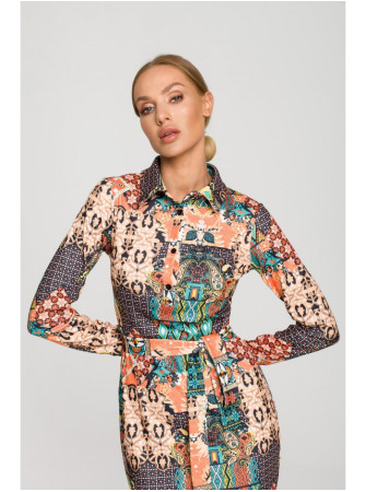 M706 Raštuotas prigludęs suknelė su apykakle – 3 modelis - spalva