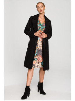 M708 Fleece paltas su diržu ir kišenėmis - juoda