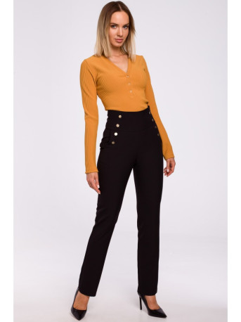M530 High waisted trousers with decorative press studs - black