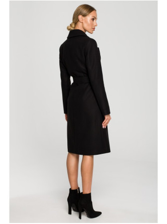 M708 Fleece paltas su diržu ir kišenėmis - juoda