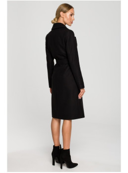 M708 Fleece paltas su kišenėmis ir diržu - juoda