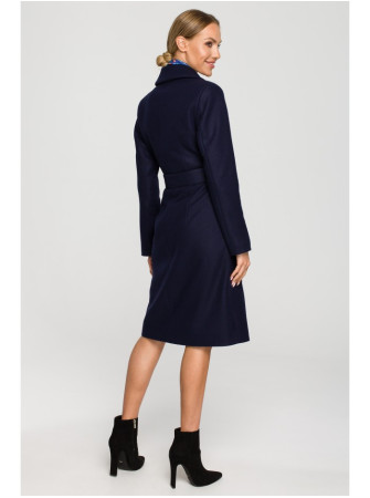 M708 Fleece paltas su diržu ir kišenėmis - tamsiai mėlyna