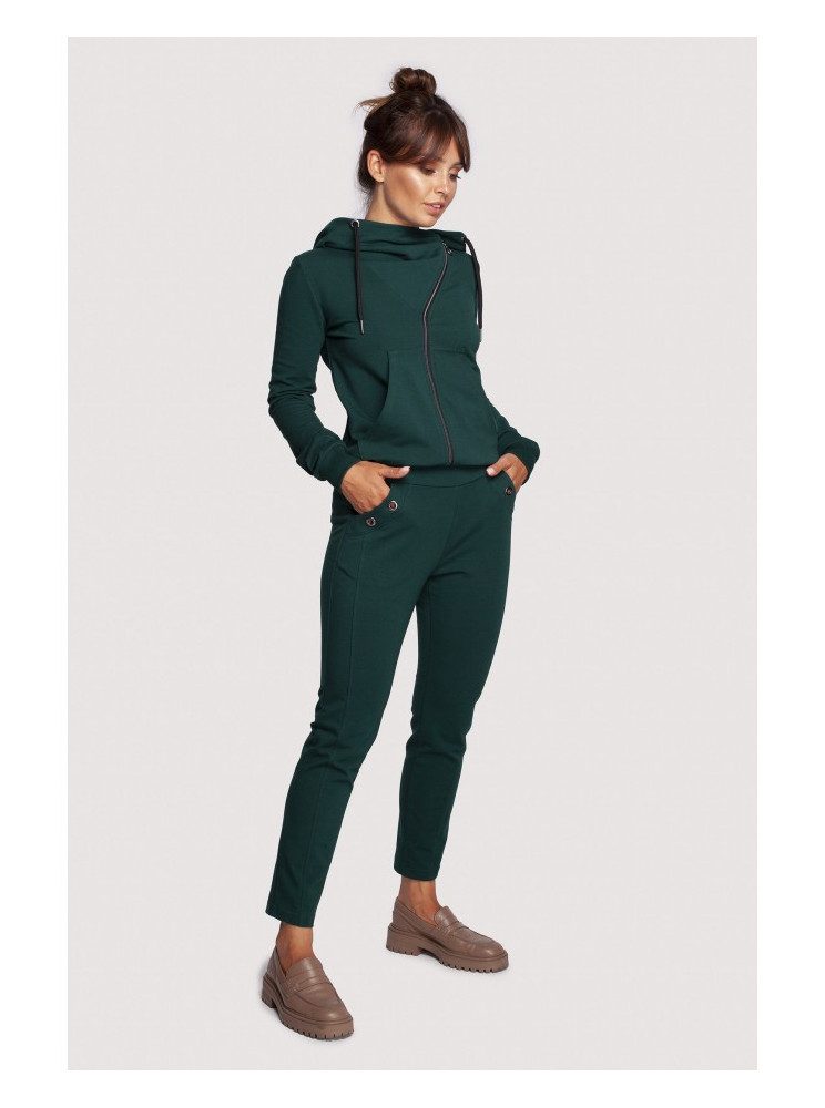 B243 Tiesaus kirpimo kelnės su žiedeliais - dark green