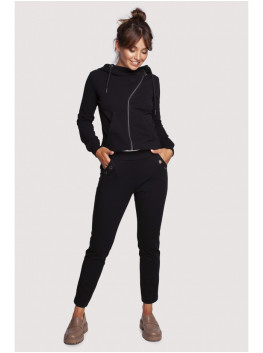 B243 Tiesaus kirpimo kelnės su žiedeliais - juoda