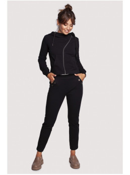 B243 Tiesaus kirpimo kelnės su žiedeliais - juoda