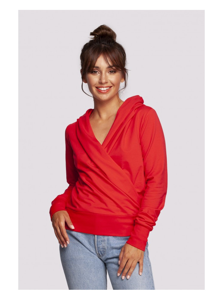 B246 Raštu megztas apsiaučiamas džemperis su gobtuvu - raudona