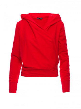 B246 Raštu surišamas megztinis su gobtuvu - raudona