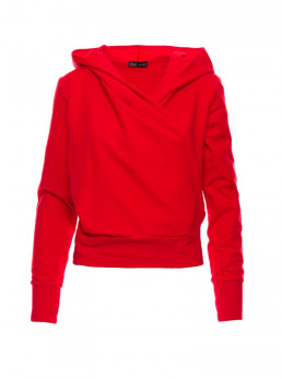 B246 Raštu surišamas megztinis su gobtuvu - raudona