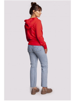 B246 Raštu surišamas megztinis su gobtuvu - raudona