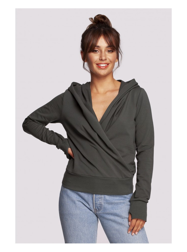 B246 Apgaubiantis megztinis su gobtuvu - military green