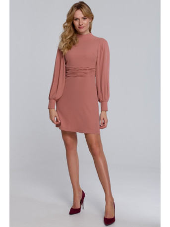 K078 Dress with gathered belt - rose