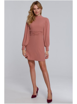 K078 Dress with gathered belt - rose