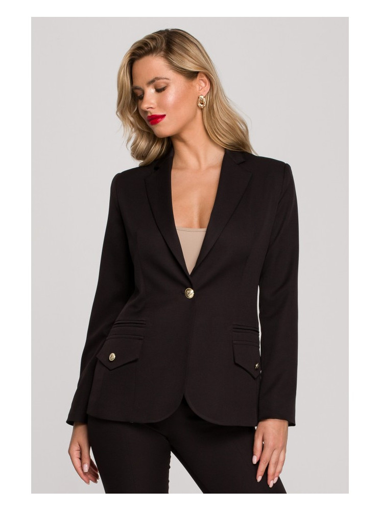 .K141 Švarkas su dvigubomis kišenėmis - juoda