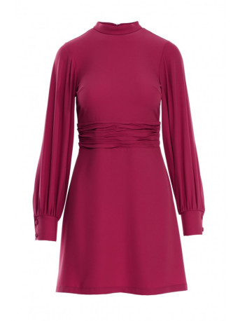 K078 Dress with gathered belt - plum