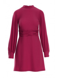 K078 Dress with gathered belt - plum