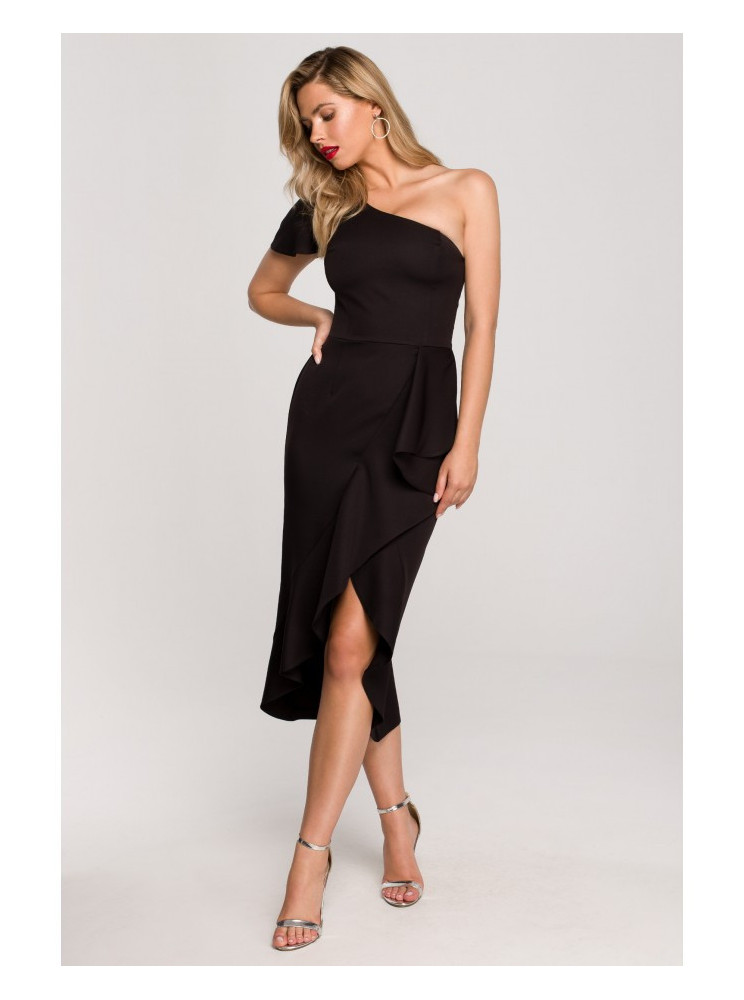 .K146 Suknelė vienu petimi - juoda