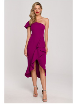 .K146 Suknelė vienu petimi - ruby