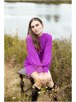 K078 Dress with gathered belt - lavender