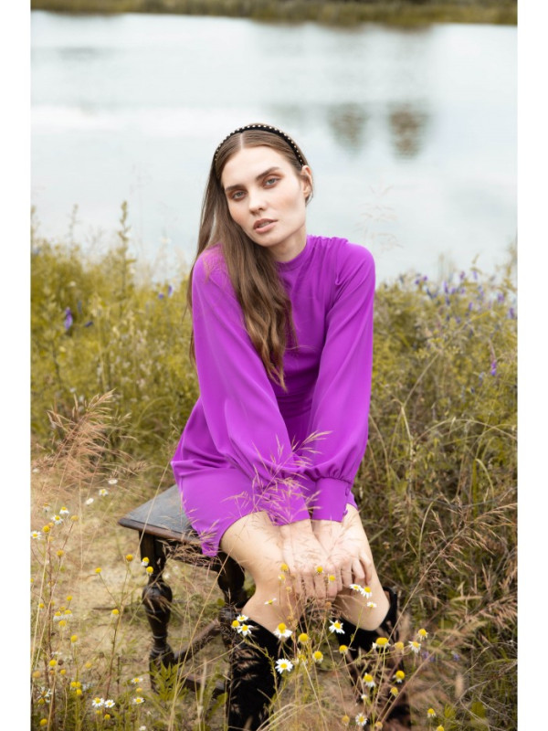 K078 Dress with gathered belt - lavender