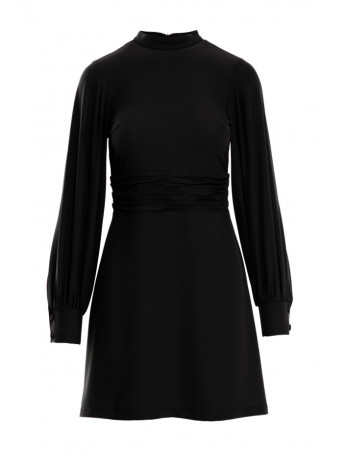K078 Dress with gathered belt - black