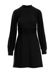 K078 Dress with gathered belt - black