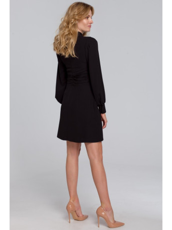 K078 Dress with gathered belt - black