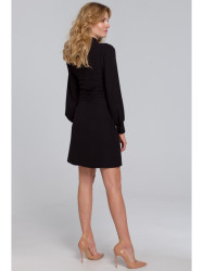 K078 Dress with gathered belt - black