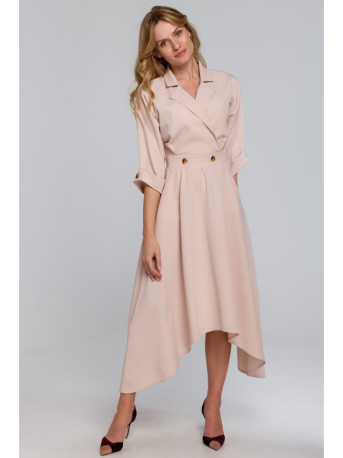 K086 Midi lenght dress with decorative buttons - beige