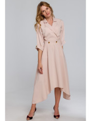 K086 Midi lenght dress with decorative buttons - beige