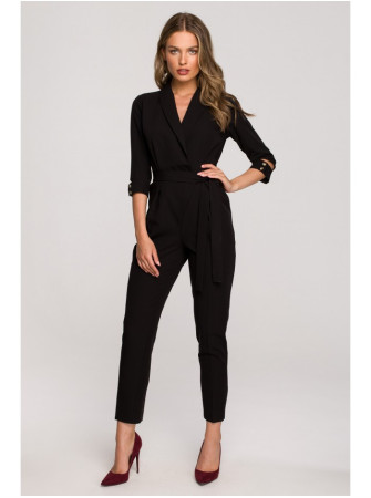 S316 Šaliko apykaklės kombinezonas - juoda