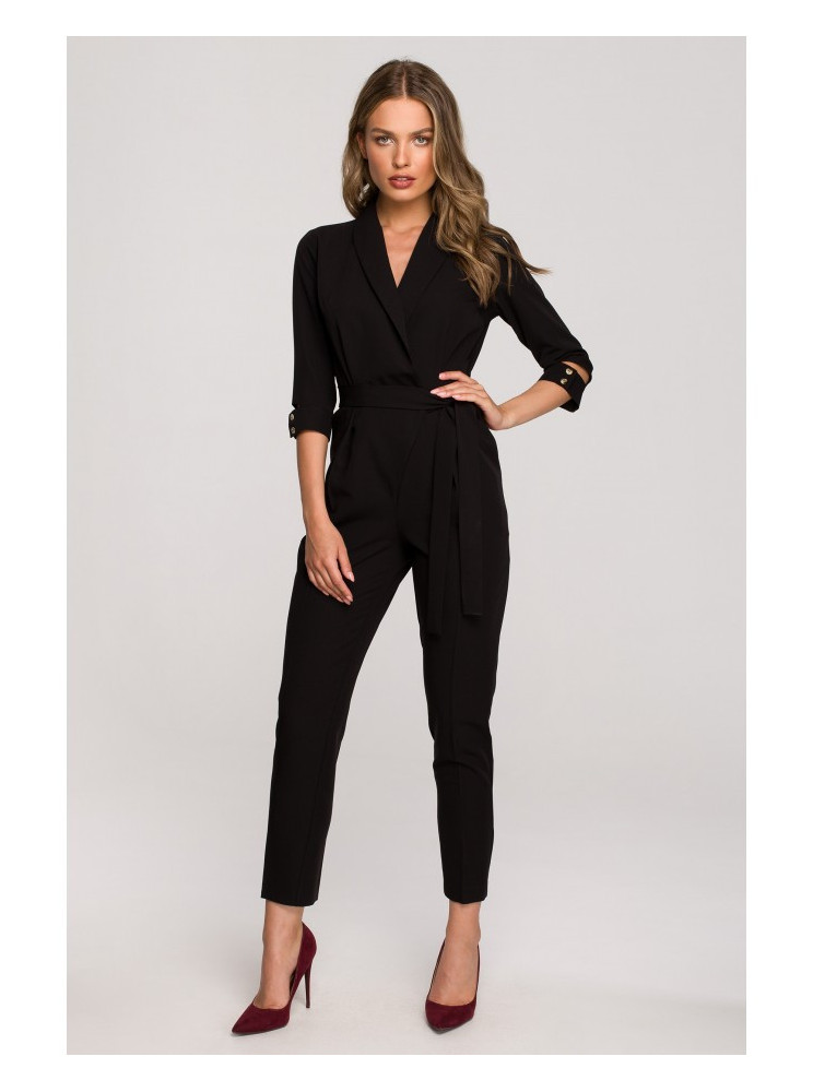 S316 Šaliko apykaklės kombinezonas - juoda