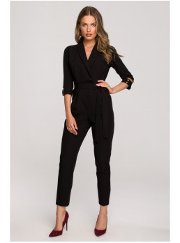 S316 Šaliko apykaklės kombinezonas - juoda