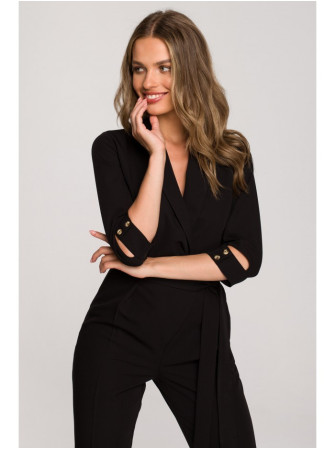 S316 Šaliko apykaklės kombinezonas - juoda