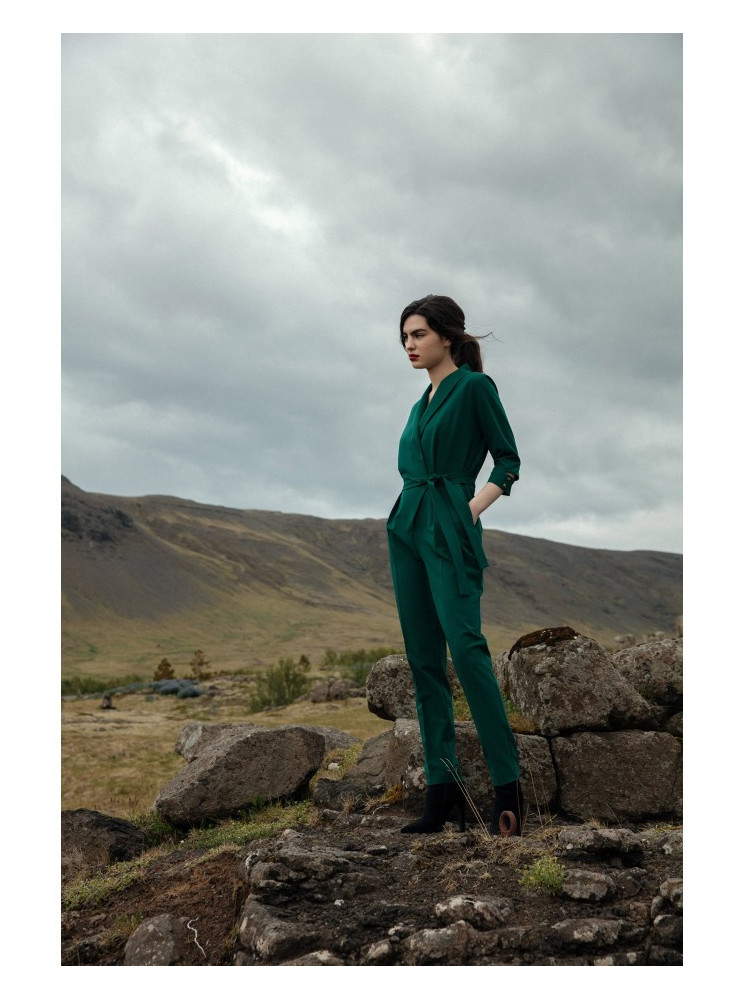 S316 Šaliko apykaklės kombinezonas - žalia