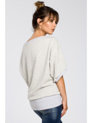 B048 Oversized blouse with a wrap detail - light grey