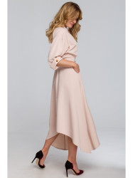 K086 Midi lenght dress with decorative buttons - beige