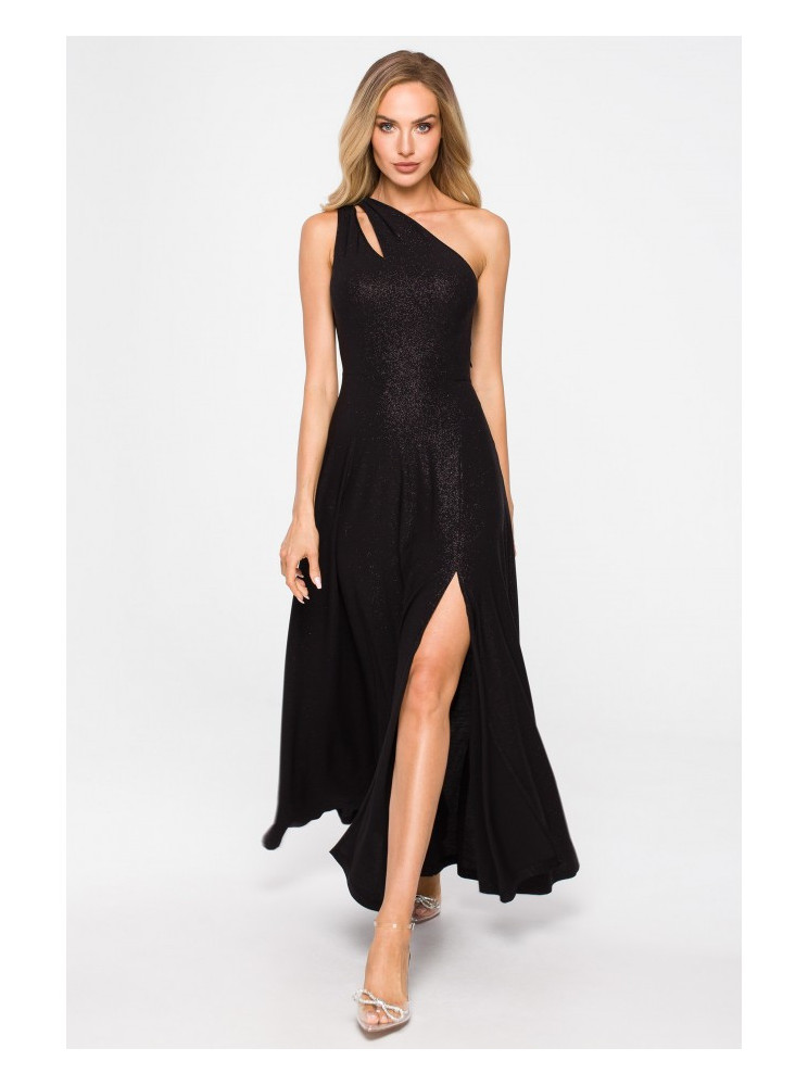 M718 Ilga suknelė vienu petimi - juoda