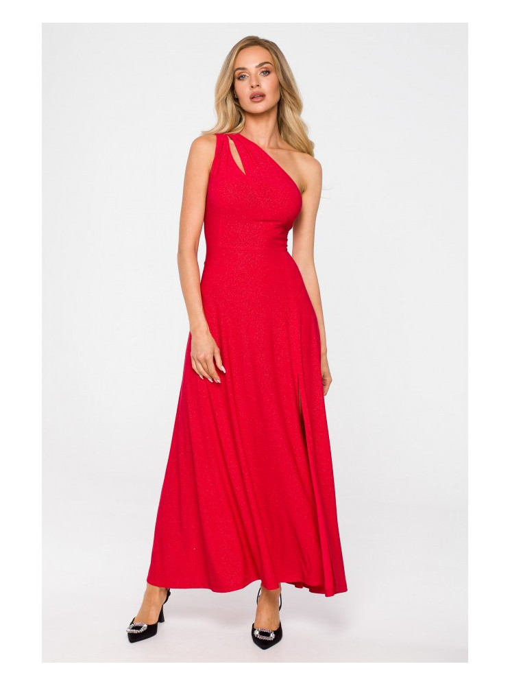 M718 Ilga suknelė vienu petimi - raudona