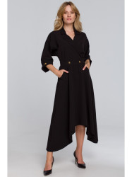 K086 Midi lenght dress with decorative buttons - black