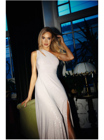 M718 Ilga suknelė vienu petimi - šampano