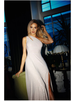 M718 Ilga suknelė vienu petimi - šampano