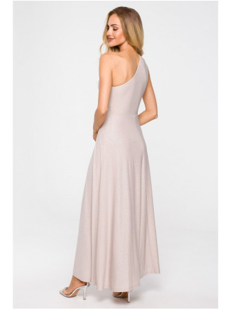 M718 Ilga suknelė vienu petimi - šampano
