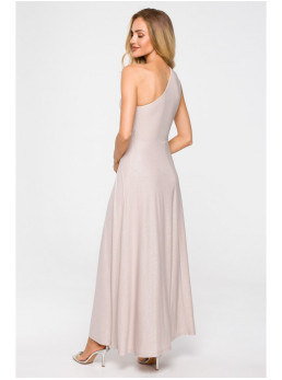 M718 Ilga suknelė vienu petimi - šampano