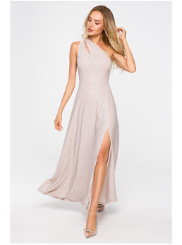 M718 Ilga suknelė vienu petimi - šampano