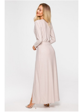 M719 Ilga, maksi ilgio suknelė ilgomis rankovėmis - šampano