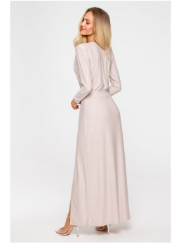 M719 Ilga, maksi ilgio suknelė ilgomis rankovėmis - šampano